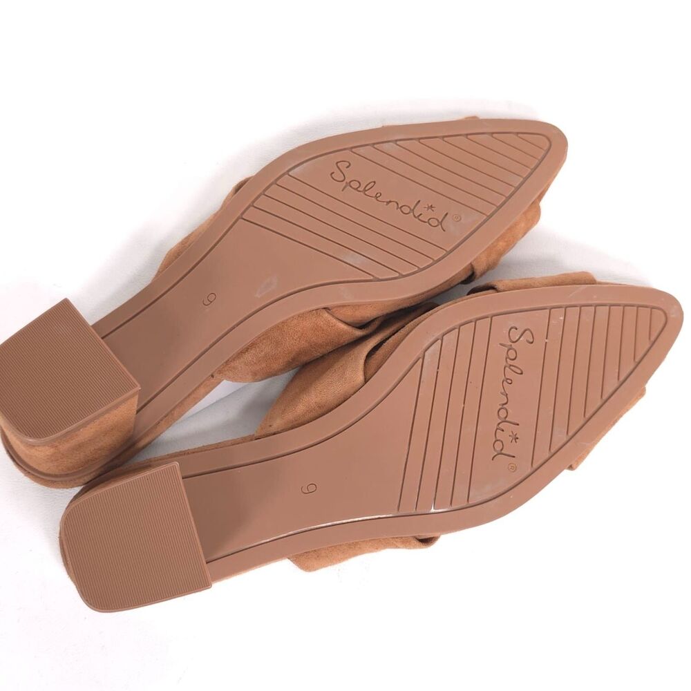 Splendid New Lanis GENUINE SUEDE LEATHER Mules 9 M Caramel Knot Heeled Pointed - Picture 15 of 15